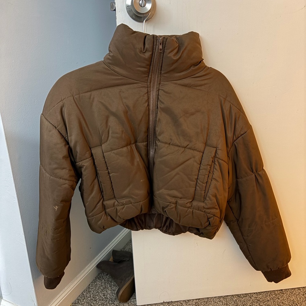 Brown Cropped Puffer Jacket
